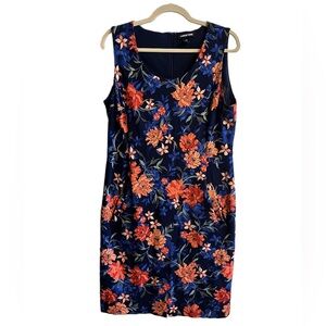 Womens Lands End Navy and Orange Floral Mini Dress Size 14
